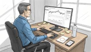 Man reviewing trading platform setup interface
