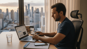 Investidor acompanha gráficos de Forex no notebook