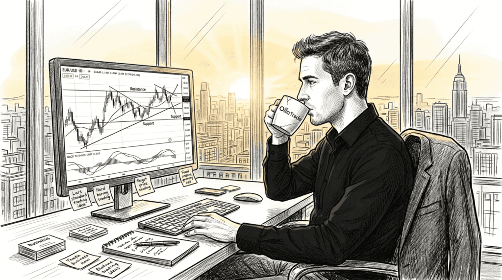 Trader at city office checking forex charts