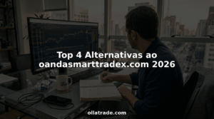 Trader acompanha gráficos em um escritório iluminado pelo sol.