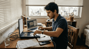 Jovem digitalizando documentos para abrir uma conta em corretora de investimentos