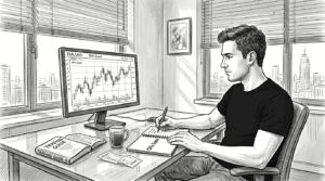 Man at home desk checking CFD trading screen