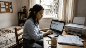 Pessoa começando o processo de abertura de conta para operar na bolsa