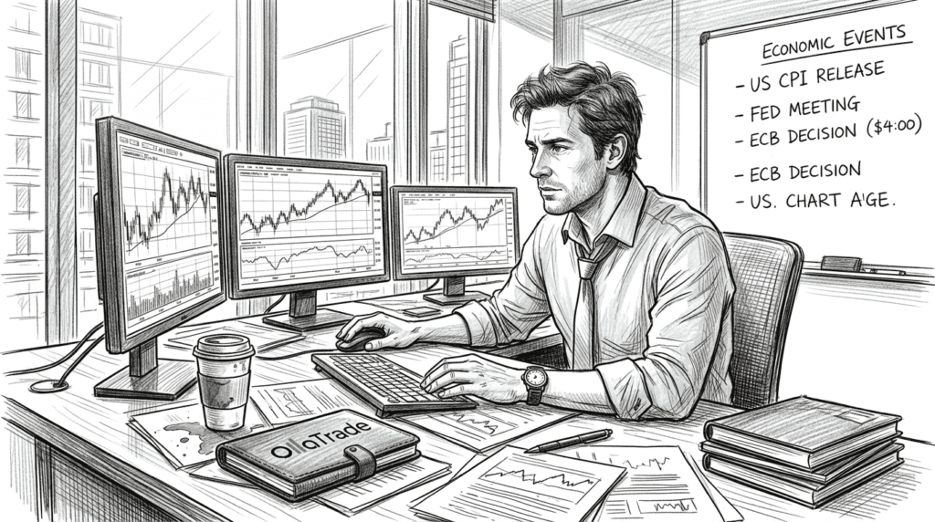 Indices trader at workstation corner office monitors