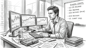 Indices trader at workstation corner office monitors