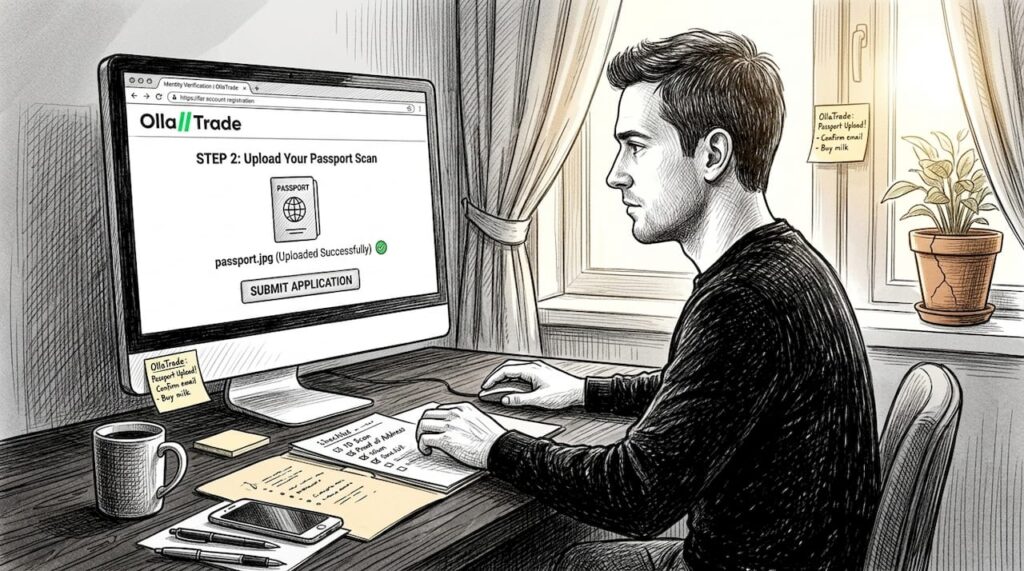 Man preparing documents for trading account setup