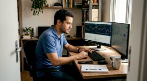 Trader brasileiro operando forex no computador de casa