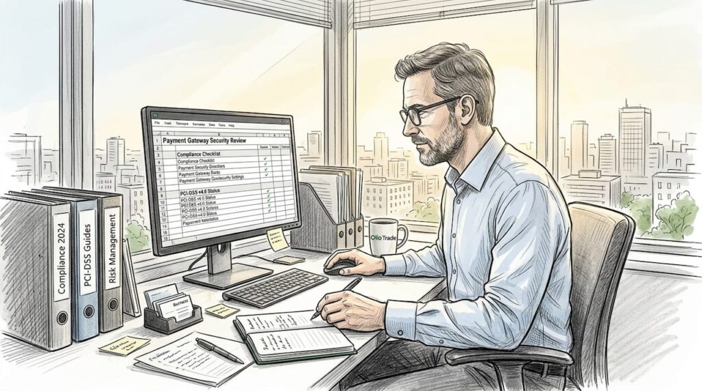 Professional reviewing secure trading gateway settings