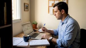 Investidor acompanhando gráficos de forex no conforto de casa