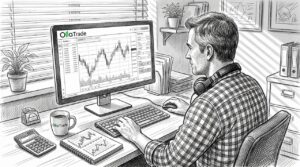 Man checks trading equity at home desk