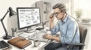 Trader reviewing leverage in home office