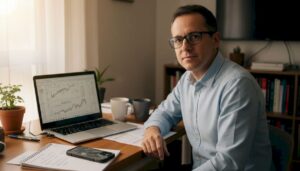 Profissional investindo em metais diretamente do home office