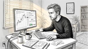 Trader adjusting stop-loss at home workspace