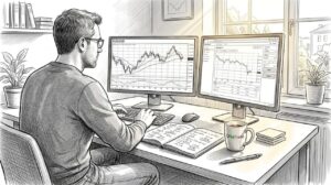 Forex trader reviews currency charts at desk