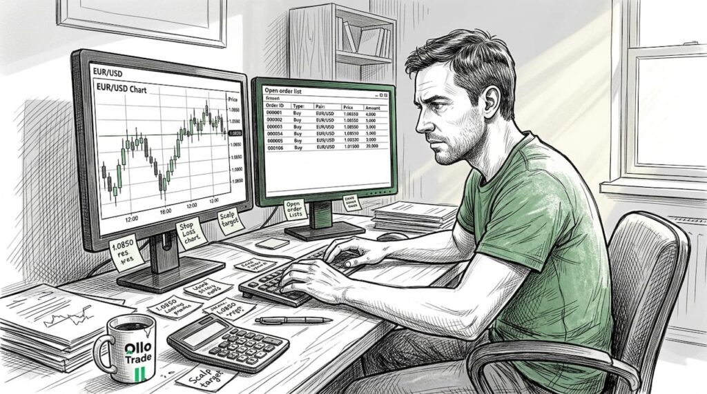 Trader monitoring forex scalping screens