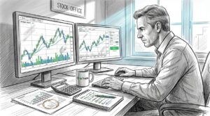 Trader places order at home office desk