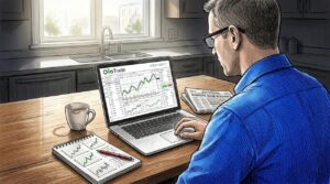 Person analyzing trading strategies at kitchen table