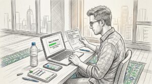 Trader uploading ID for account verification at home desk