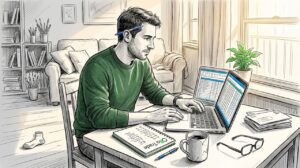 Retail investor analyzing financial spreadsheet at home