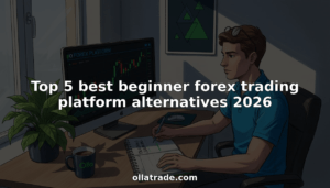 Man researching forex platforms in home office