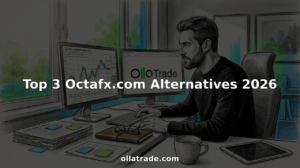Trader comparing financial platforms in home office