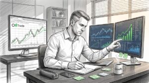 Trader using research tools in home office