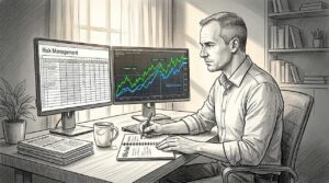 Trader planning risk strategy at home desk