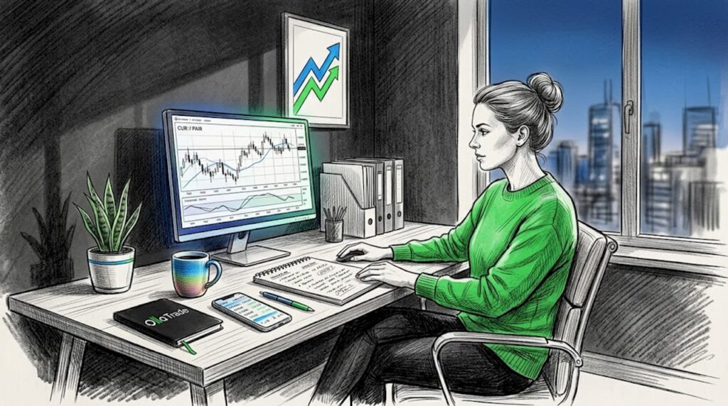 Forex trader reviewing currency pairs charts