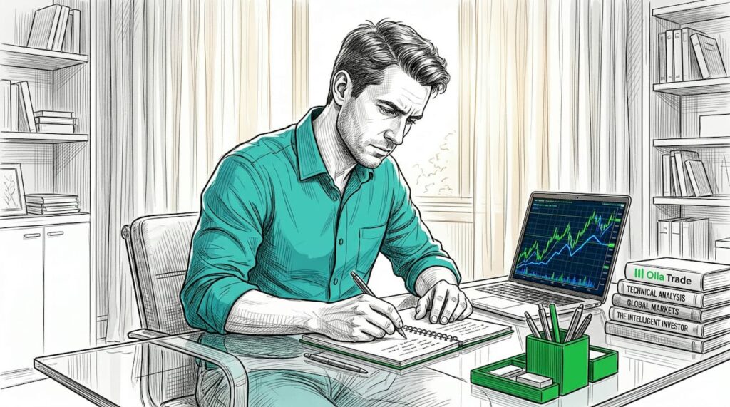 Trader creating a plan in sunny home office