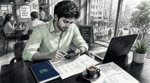 Trader calculating margin in a home office
