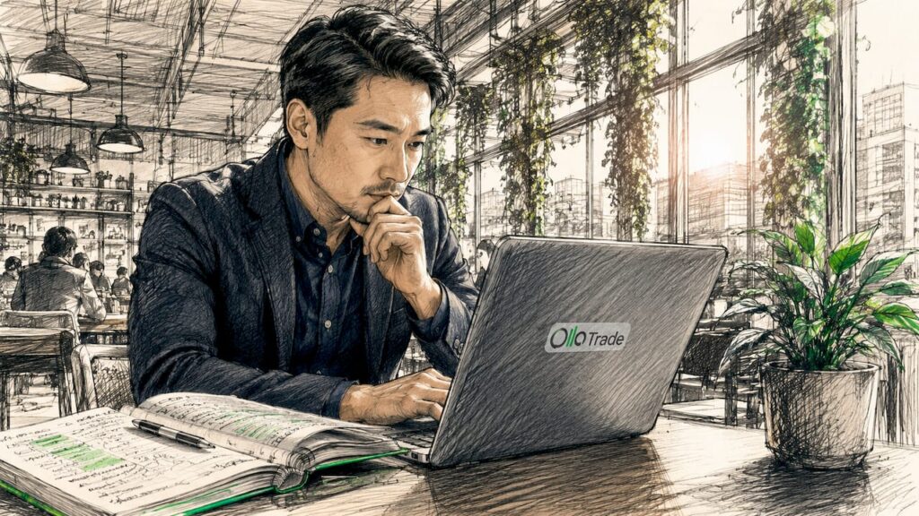 Forex trader analyzing chart at home desk