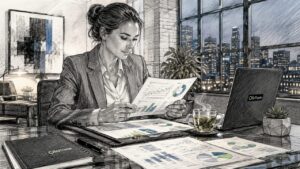 Investor reviewing asset class documents