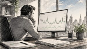 Trader studying market volatility at desk