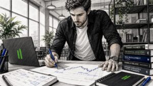 Trader marking stop-loss levels on printed chart