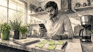 Trader using digital wallet on smartphone