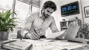 Financial analyst reviewing trading account papers